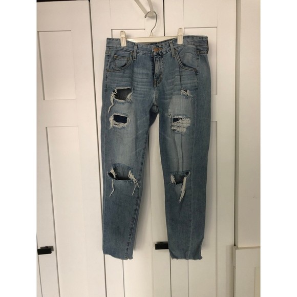 Mossimo Distressed with Inserts Boyfriend Crop Jeans 6 28‎ - Picture 1 of 6